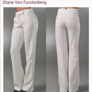 DIANE VON FURSTENBERG DVF cream Newport linen pants size 14